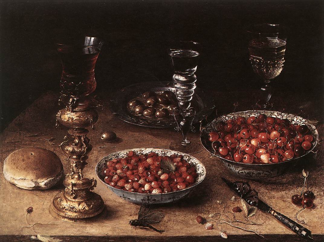 Osias BEERT, Still-Life with Cherries and Strawberries in China Bowls, 1608