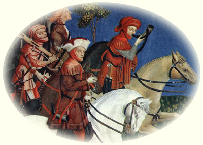 Meister der Pollinger Tafeln: Prinz Tassilo reitet zur Jagd, ,Detail, 1444, Alte Pinakothek, München